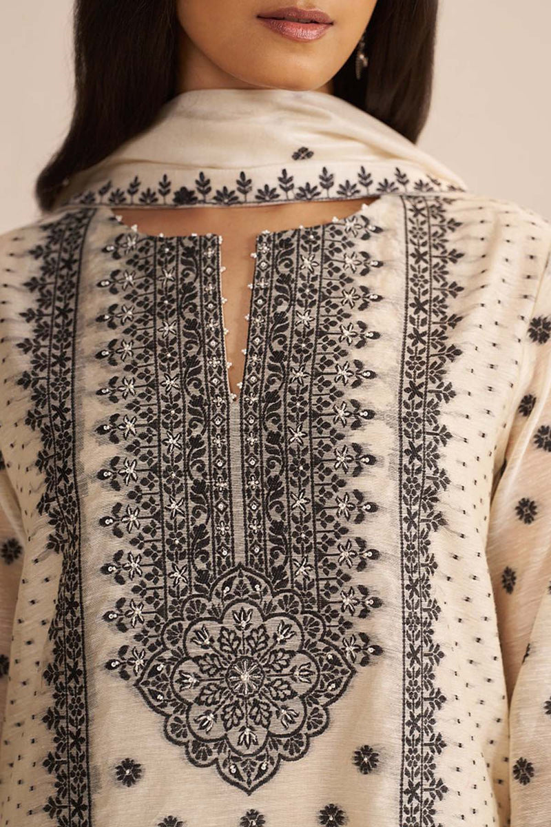 Butter Creame Woven Kurta Set