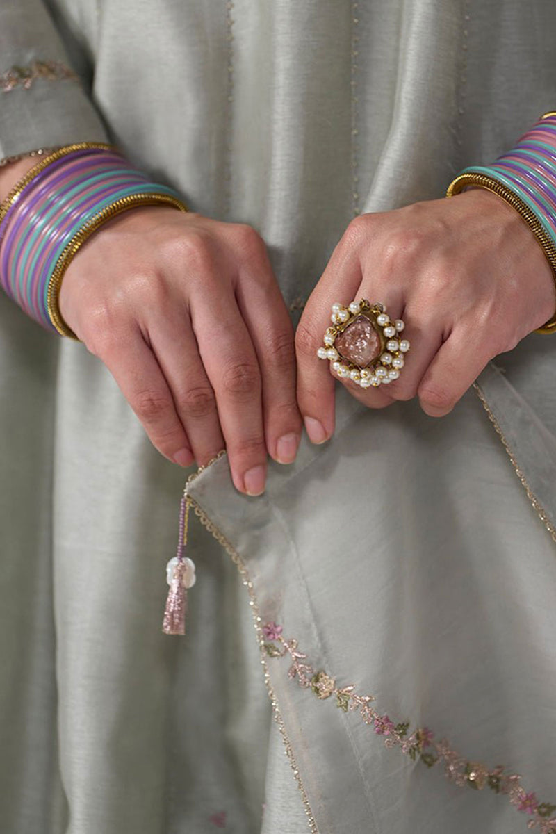 Silver Birch Grey Embroidered Festive Anarkali Set