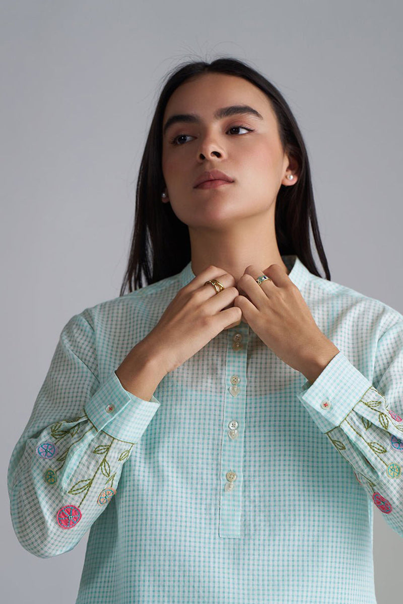 Eggshell Blue Mini-Check Woven Co-ord Set