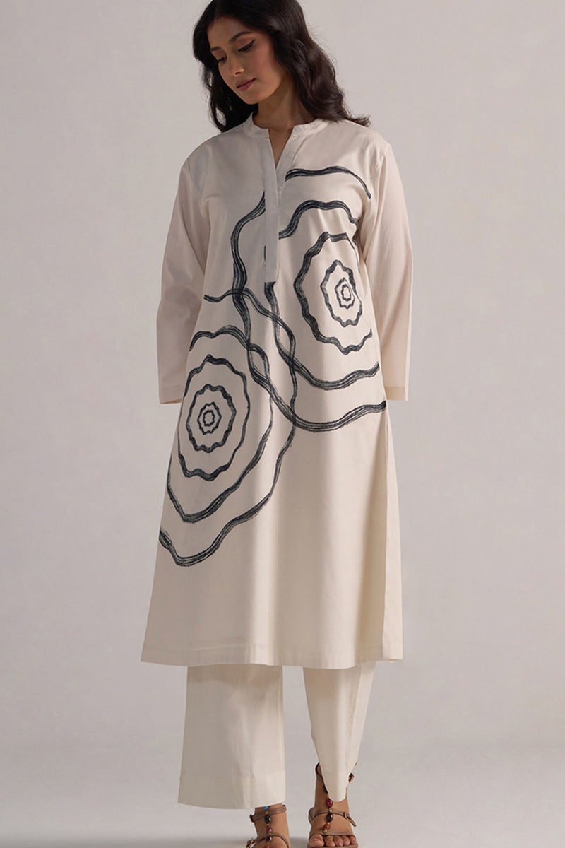 Cream and Black Cotton Print Co-ord Set