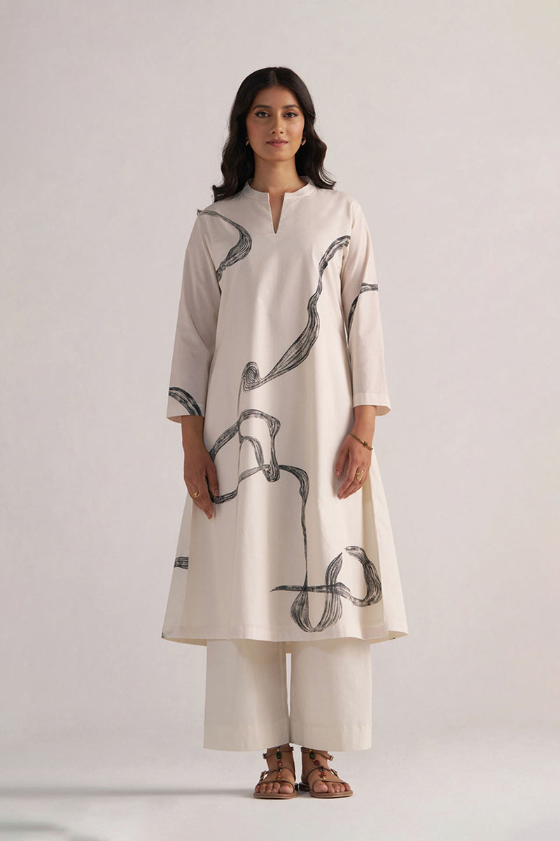 Cream and Black Cotton Print Co-ord Set