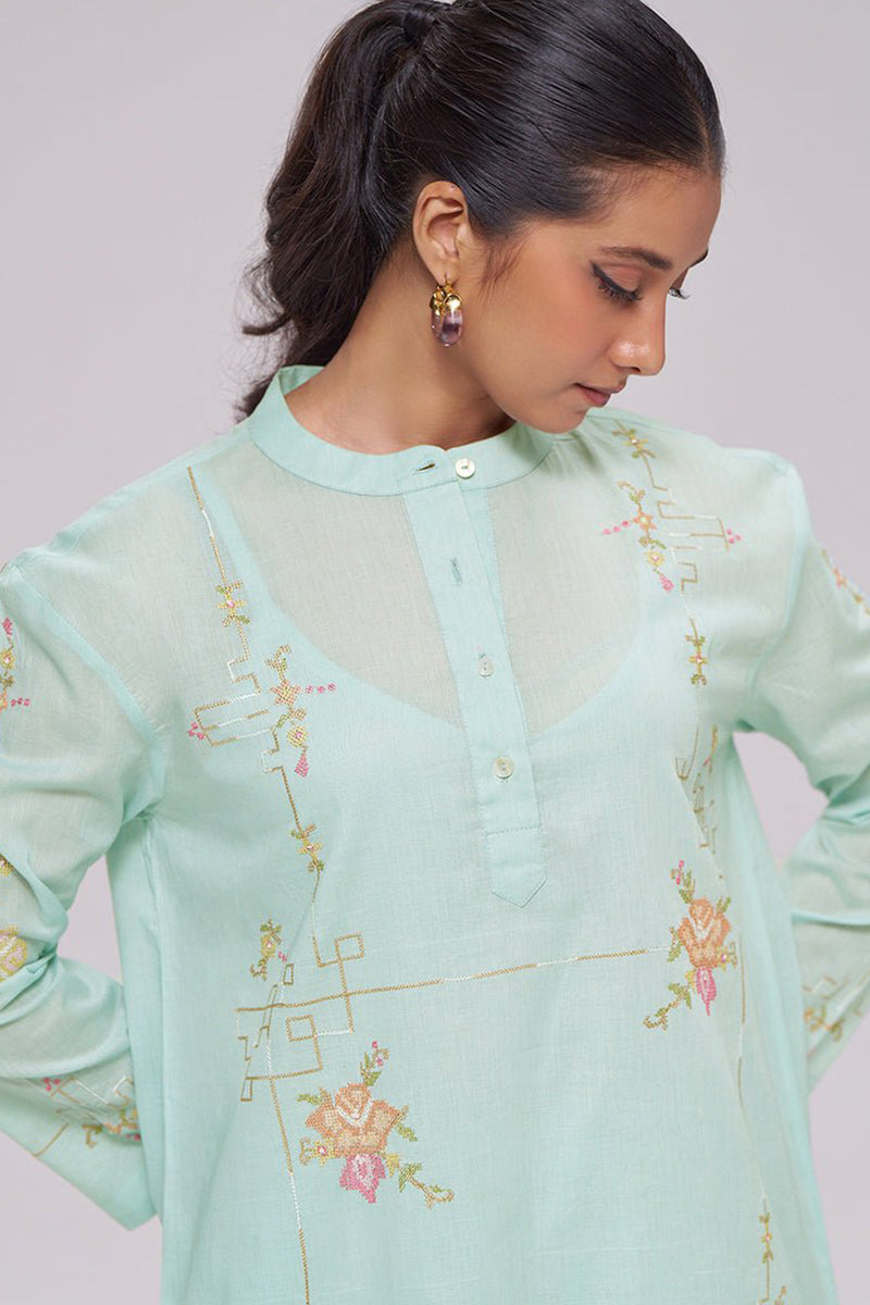 Ice-Blue Mul-Chanderi Co-ord Set