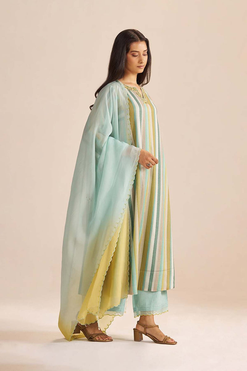 Shades of Teal and Yellow Semi Festive Kurta Set