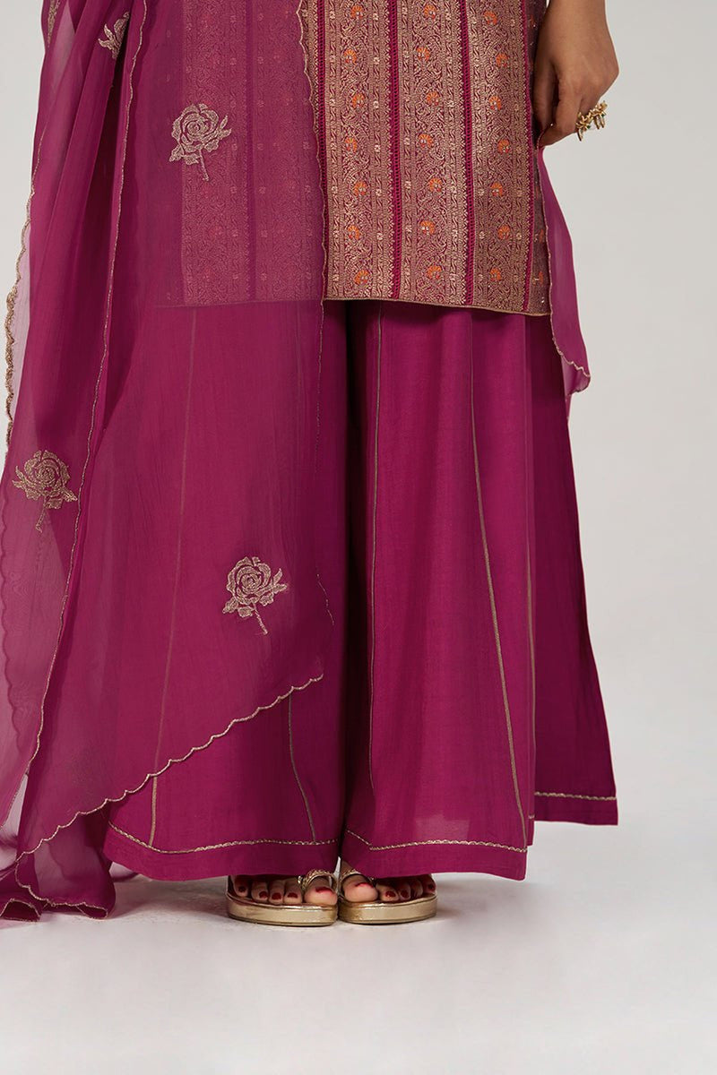 Grape Wine Pure Banarasi Festive Kurta Set