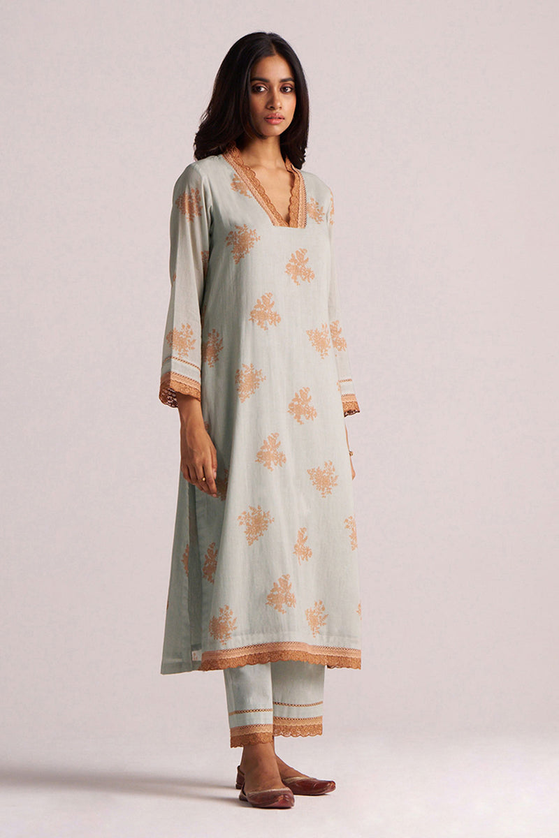 Grey-Rust Mul Kurta Set