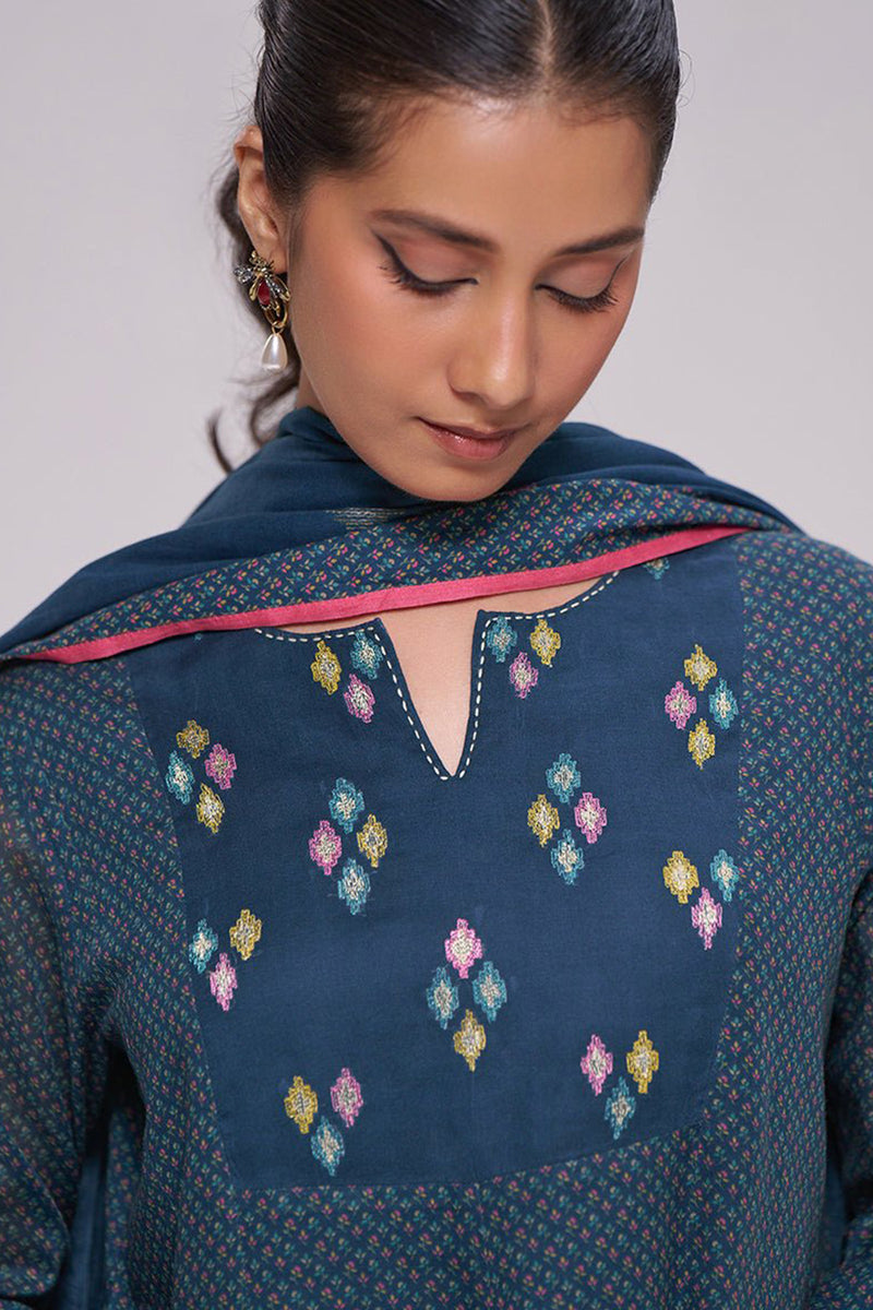Deep Blue Printed Mul-Mul Kurta Set