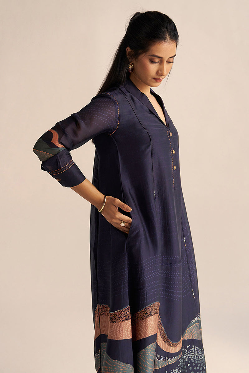 Outer Space Blue Silk Co-ord Set