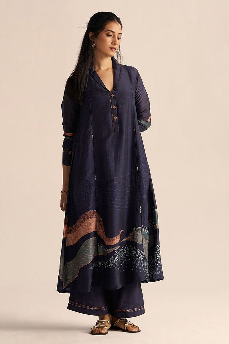 Outer Space Blue Silk Co-ord Set