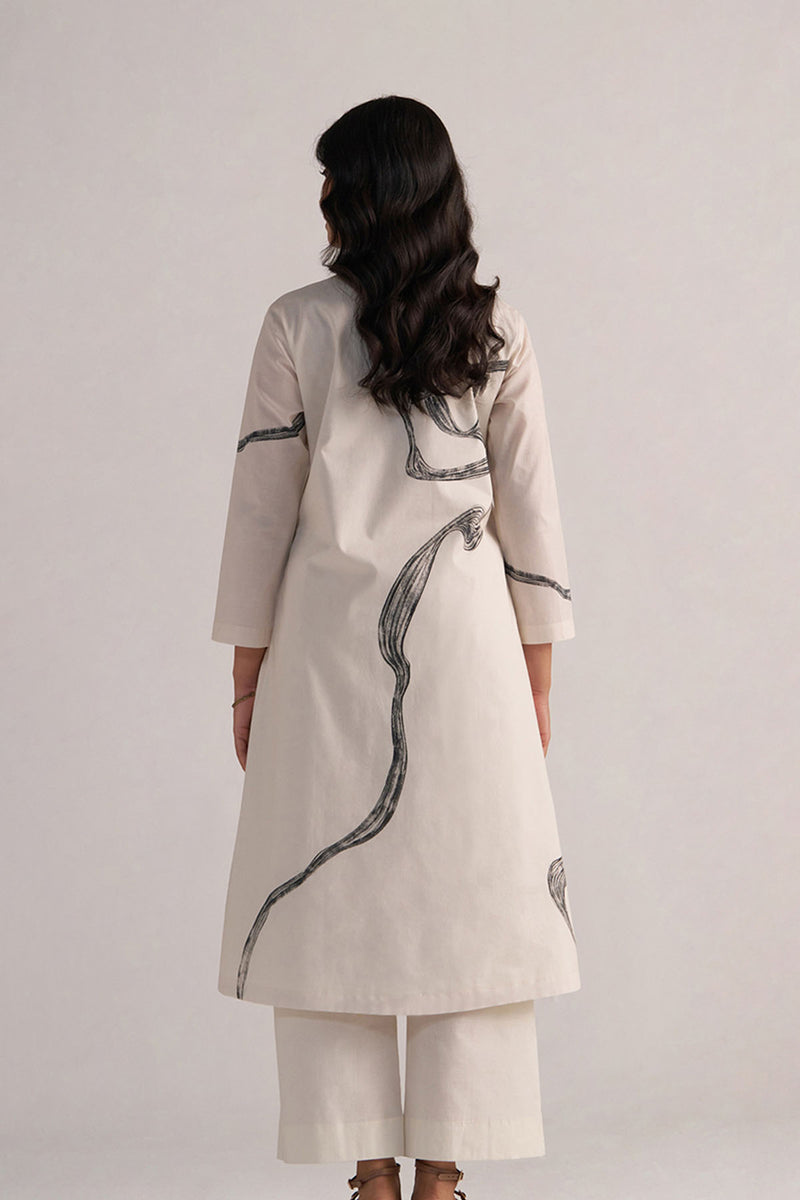 Cream and Black Cotton Print Co-ord Set