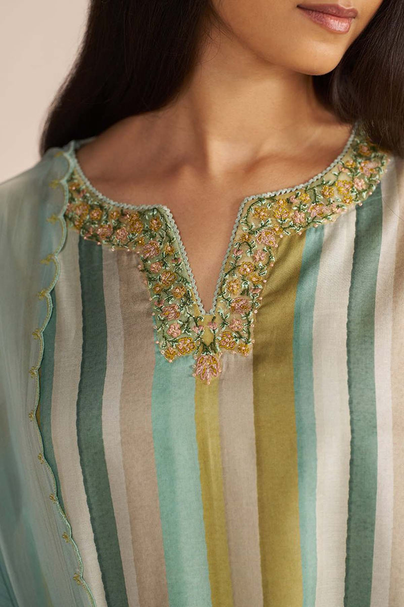 Shades of Teal and Yellow Semi Festive Kurta Set