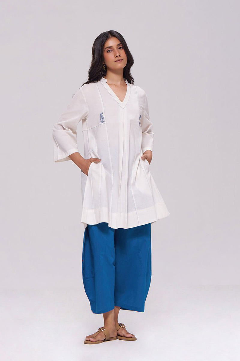 Off-White and Blue Cotton Co-ord Set
