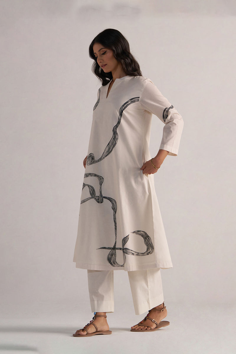 Cream and Black Cotton Print Co-ord Set