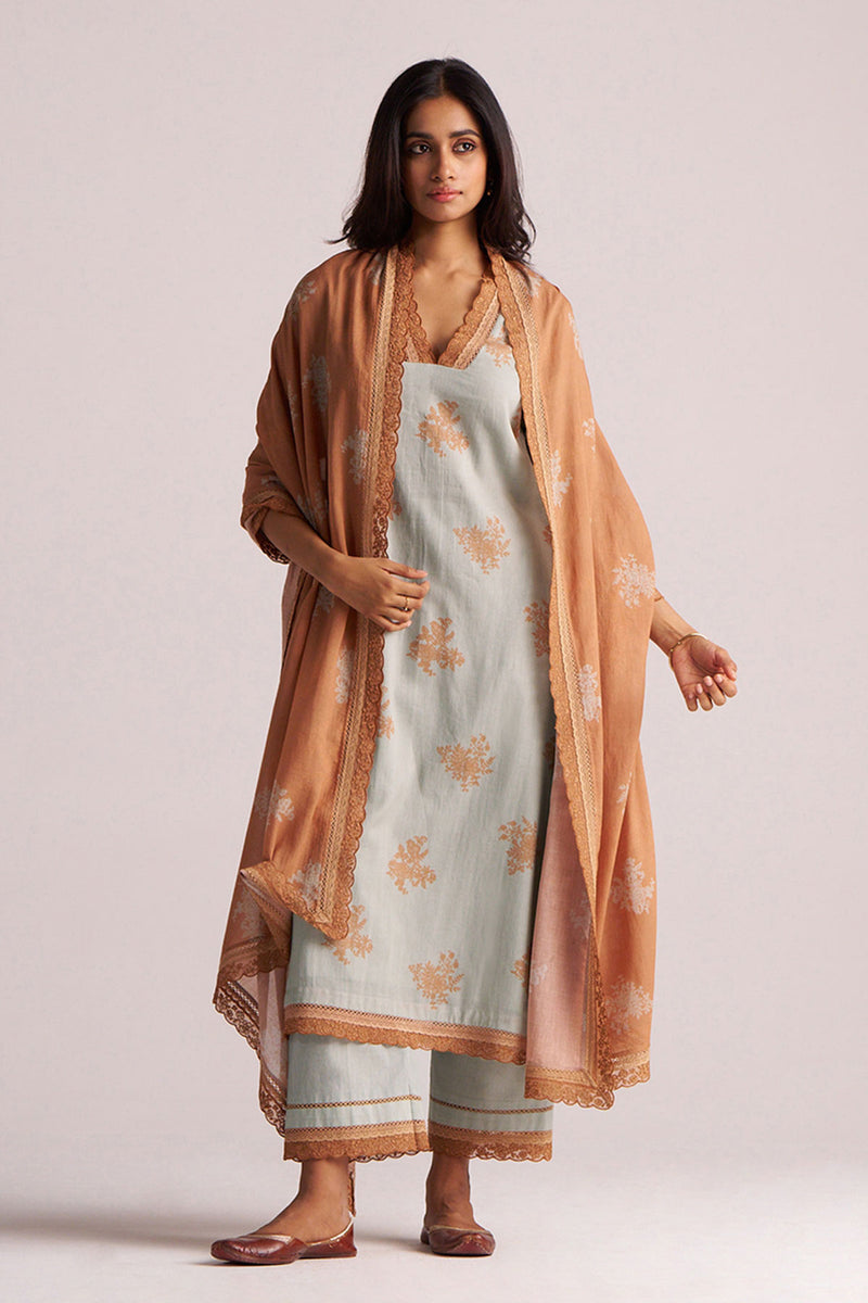Grey-Rust Mul Kurta Set