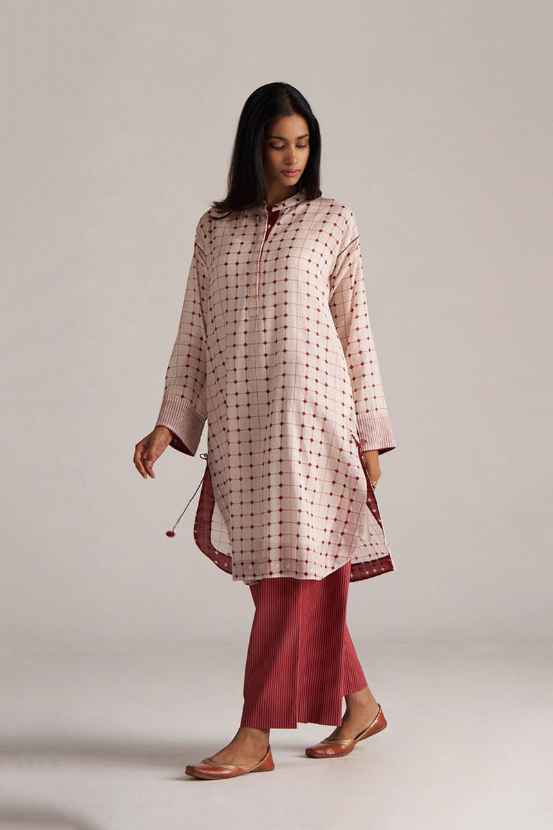 Rosewood and Cream Mul-Chanderi Co-ord Set