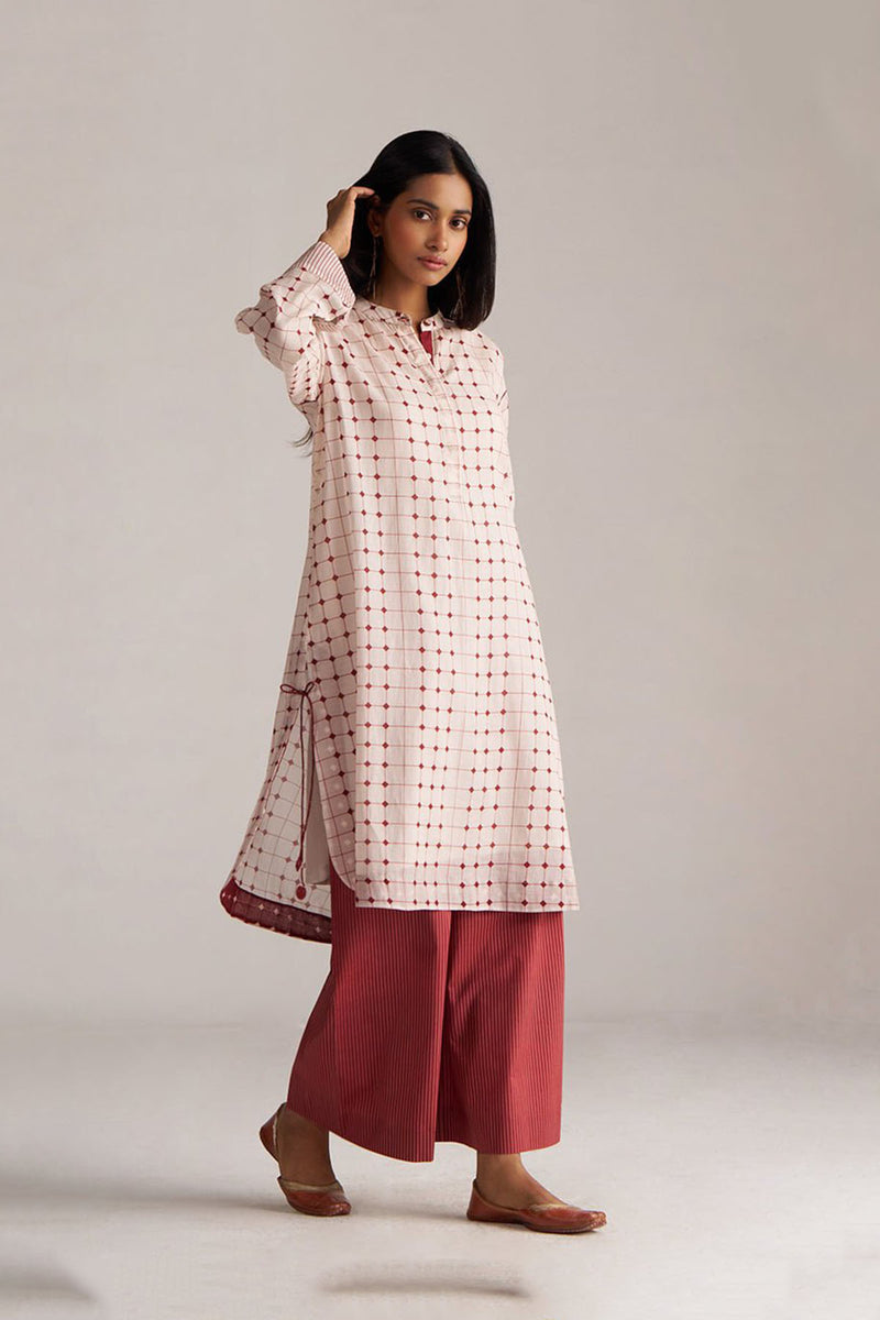 Rosewood and Cream Mul-Chanderi Co-ord Set