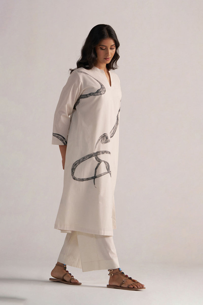 Cream and Black Cotton Print Co-ord Set