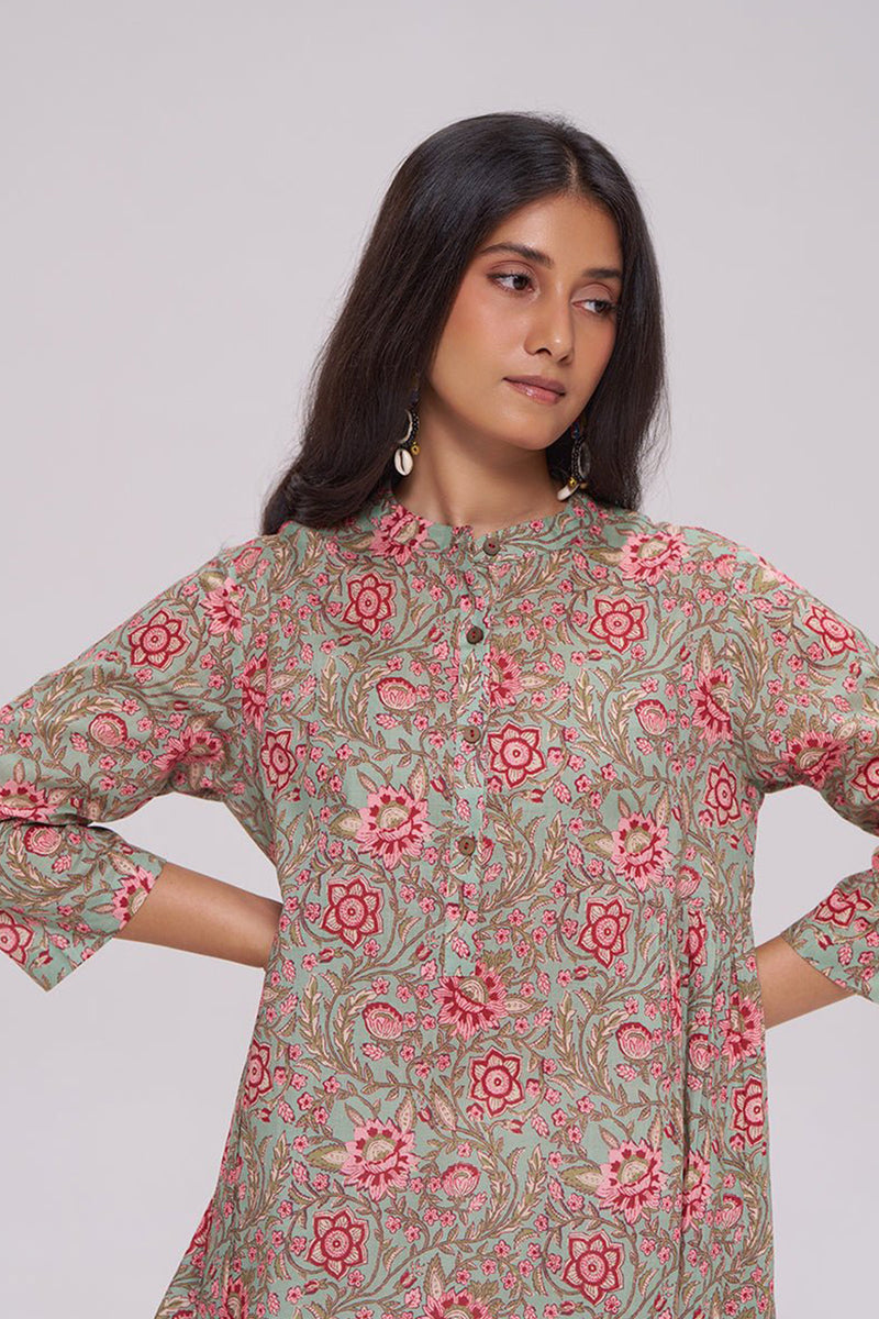 Basil Green and Pink Cotton Co-ord Set