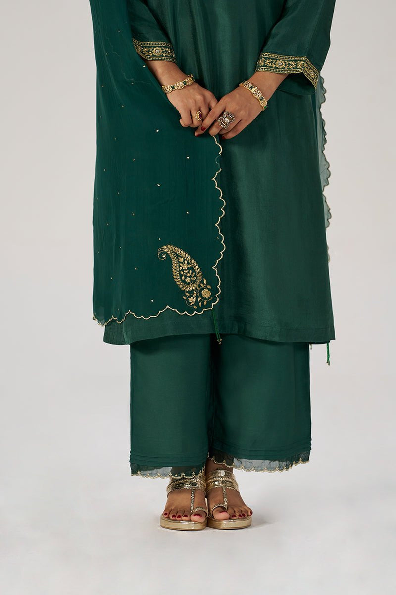 Deep Emerald Green Festive Silk Kurta Set