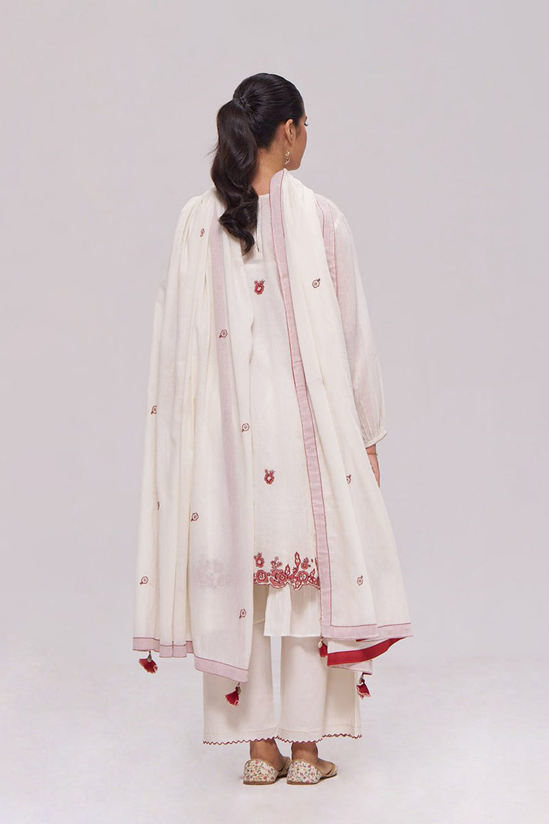 Ivory and Maroon Pure Cotton Kurta Set