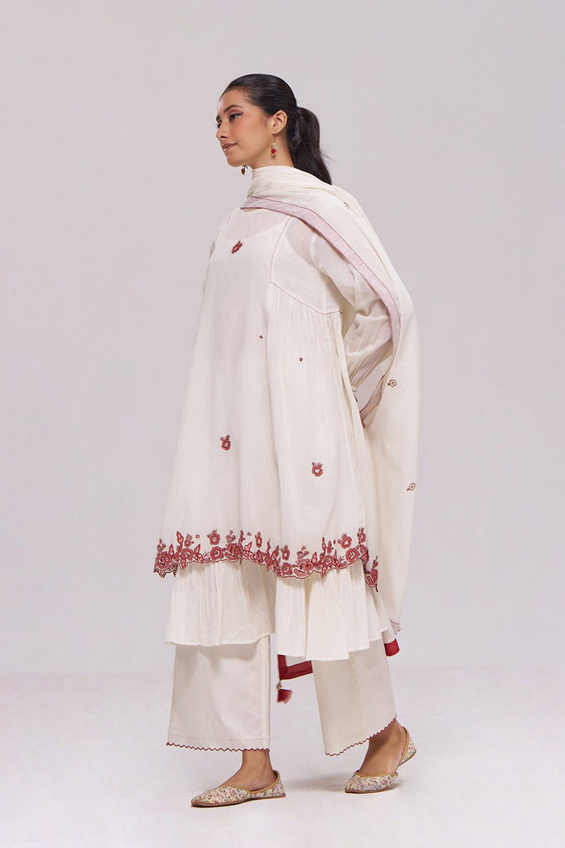 Ivory and Maroon Pure Cotton Kurta Set