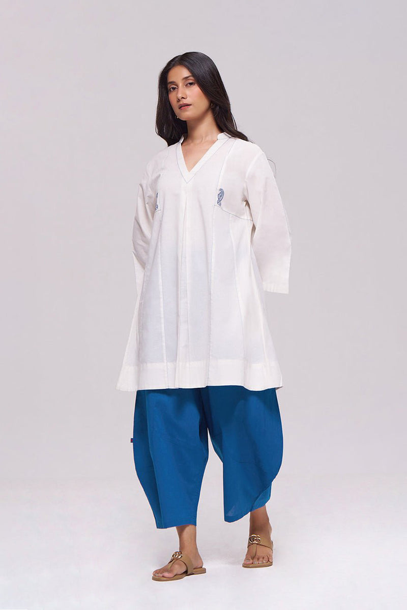 Off-White and Blue Cotton Co-ord Set