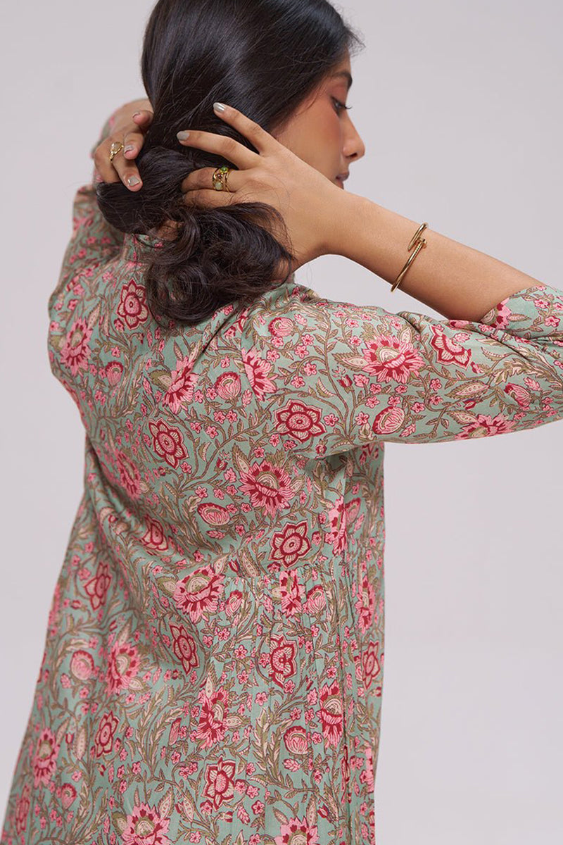 Basil Green and Pink Cotton Co-ord Set