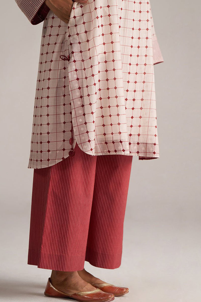Rosewood and Cream Mul-Chanderi Co-ord Set