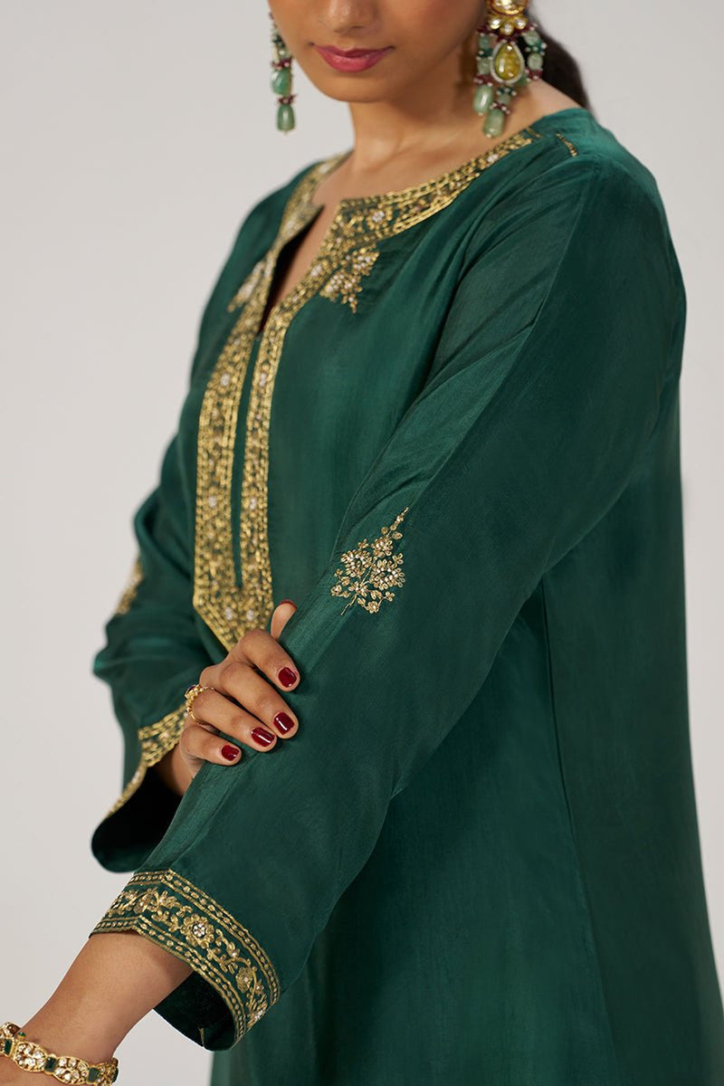 Deep Emerald Green Festive Silk Kurta Set
