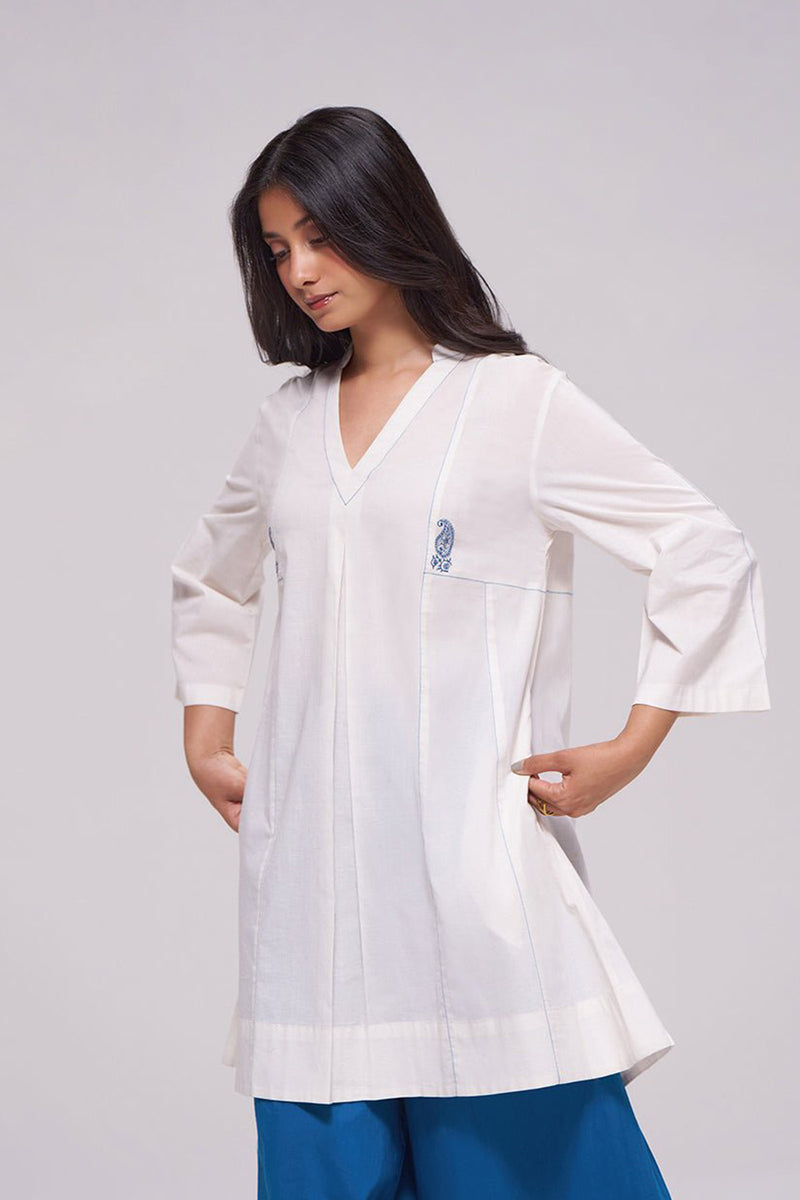 Off-White and Blue Cotton Co-ord Set