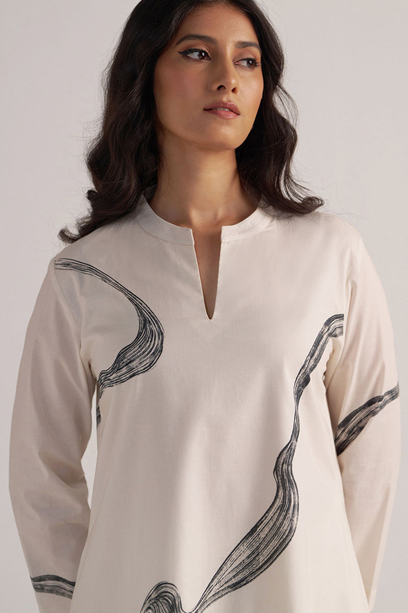 Cream and Black Cotton Print Co-ord Set