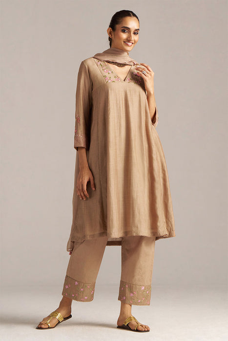 Praline Brown Bemberg Silk Festive Kurta Set