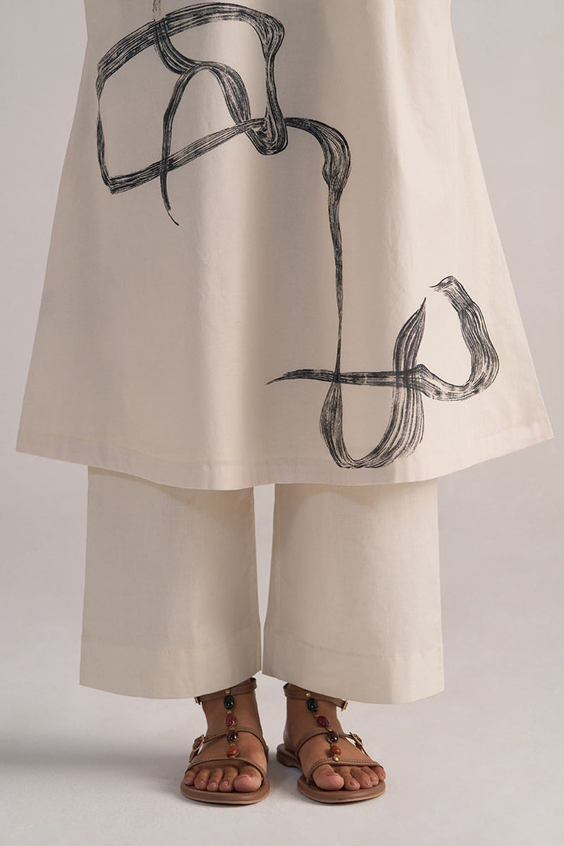 Cream and Black Cotton Print Co-ord Set