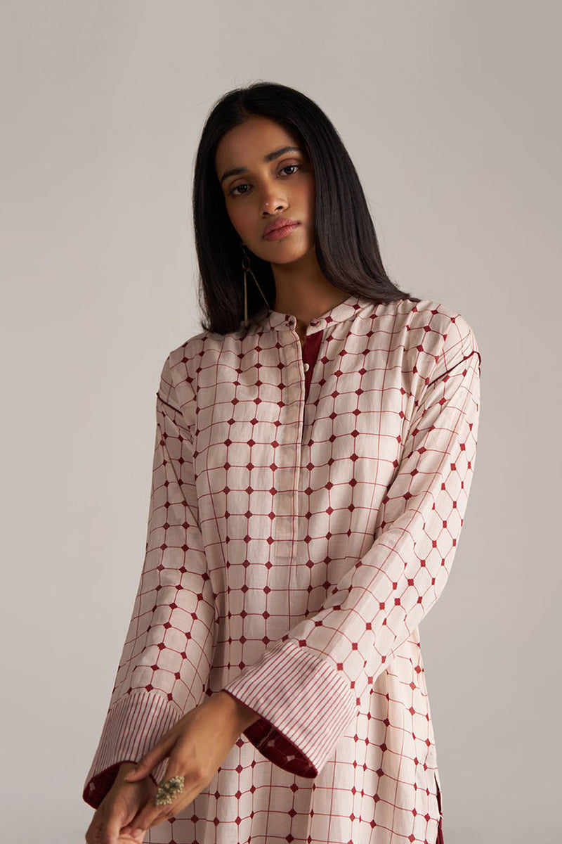 Rosewood and Cream Mul-Chanderi Co-ord Set
