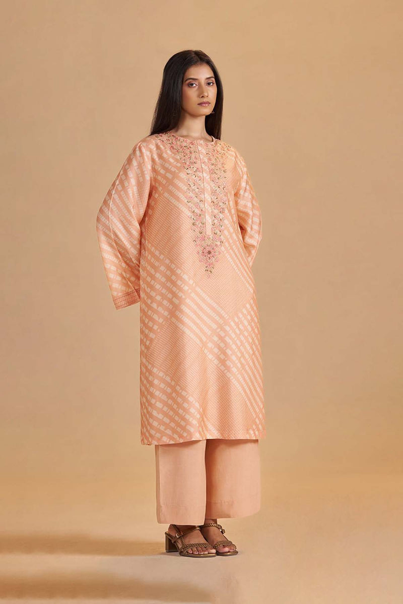 Blush Peach and Cream Silk Festive Co-ord Set