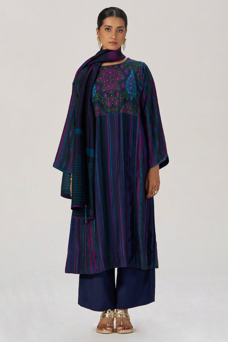 Medieval Blue Silk Festive Kurta Set