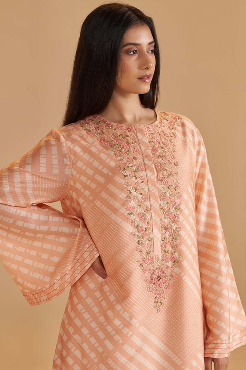 Blush Peach and Cream Silk Festive Co-ord Set