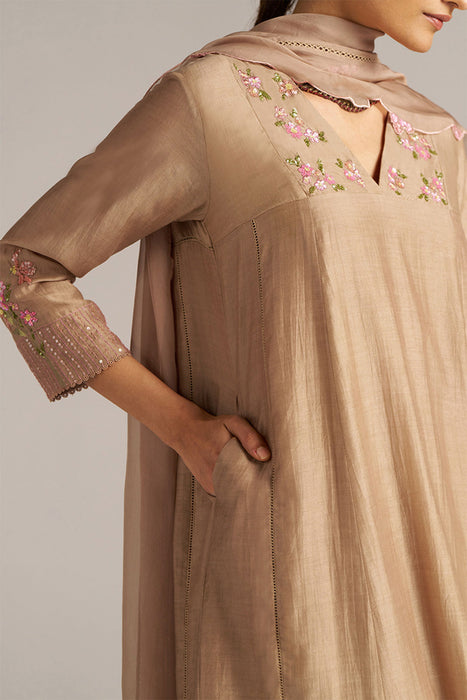 Praline Brown Bemberg Silk Festive Kurta Set