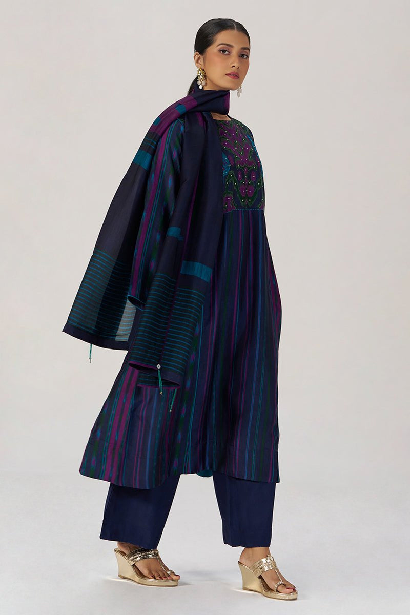 Medieval Blue Silk Festive Kurta Set