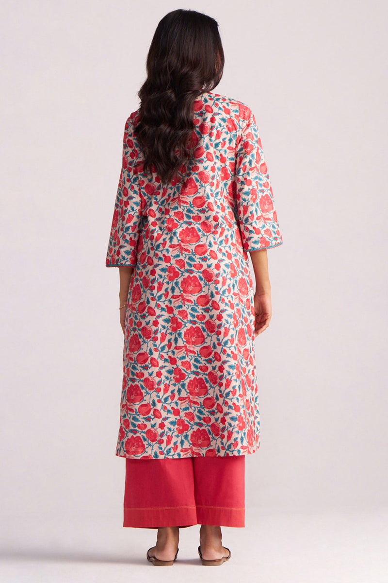 Beige and Red Cotton Print Co-ord Set