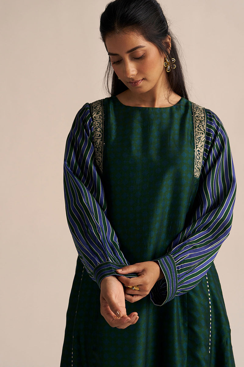Dark Green and True Blue Silk Co-ord Set