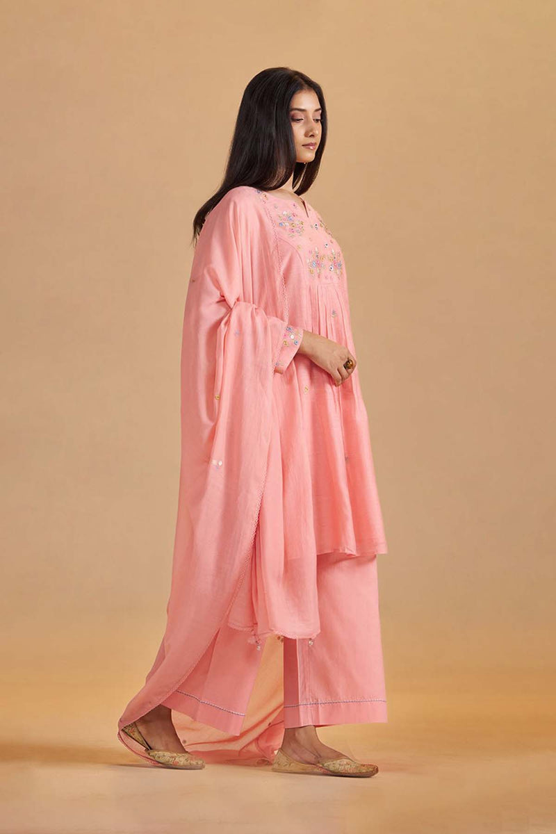 Coral Almond Chanderi Festive Kurta Set