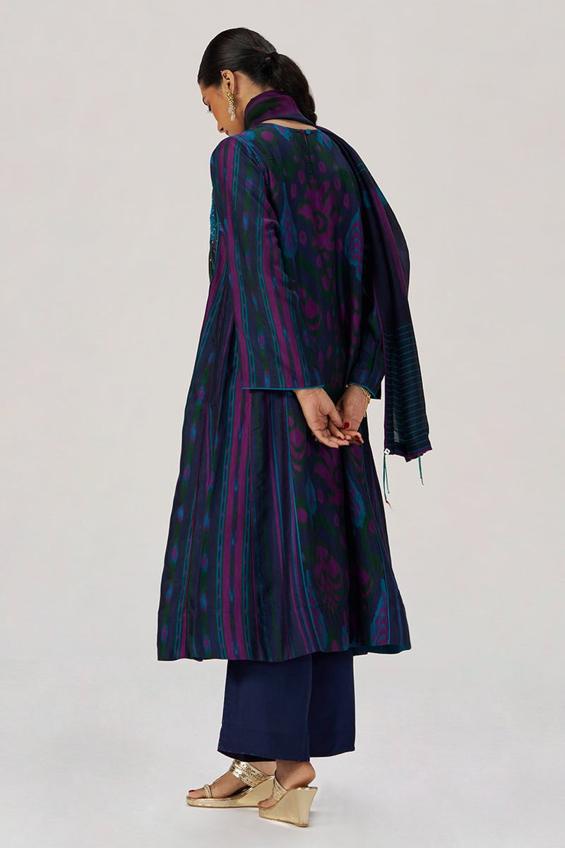 Medieval Blue Silk Festive Kurta Set