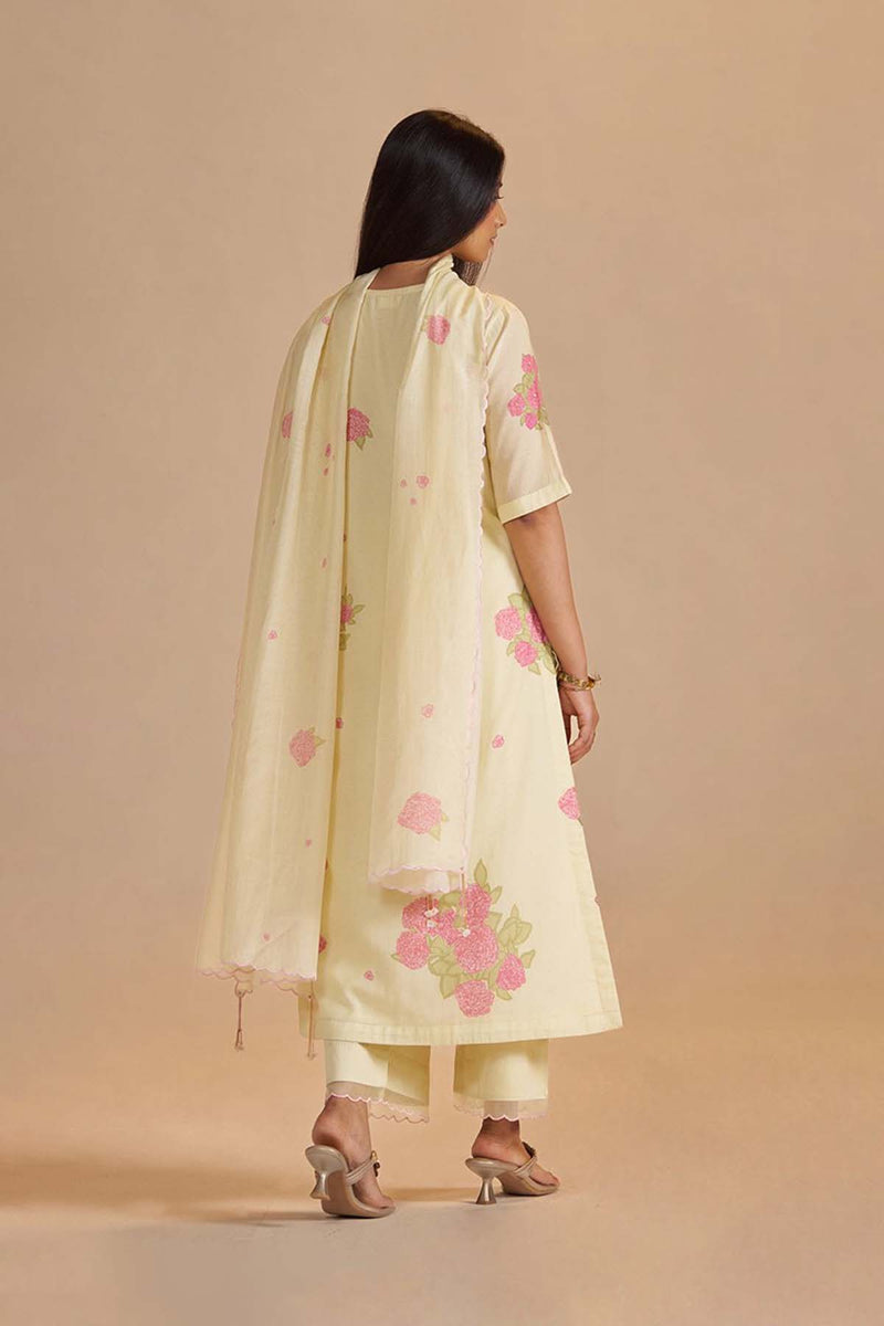 Butter Yellow Mul-Chanderi Kurta Set