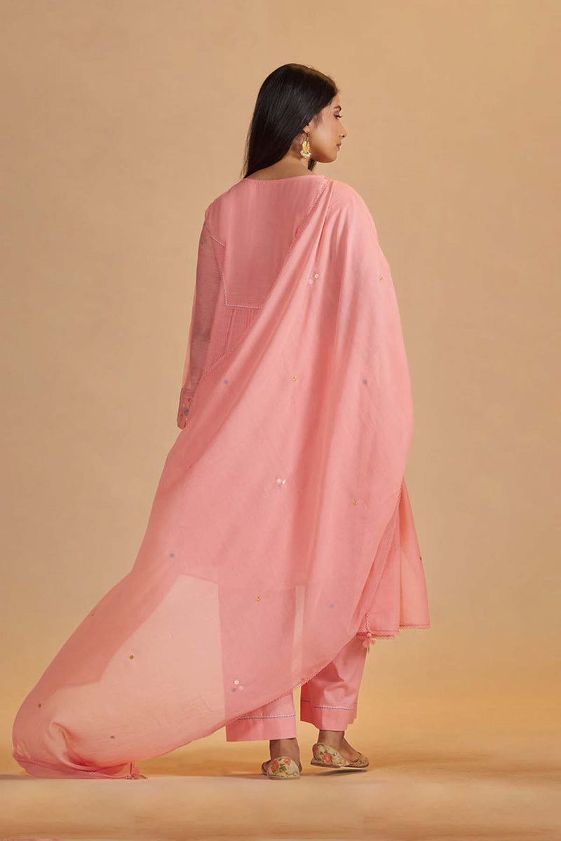 Coral Almond Chanderi Festive Kurta Set