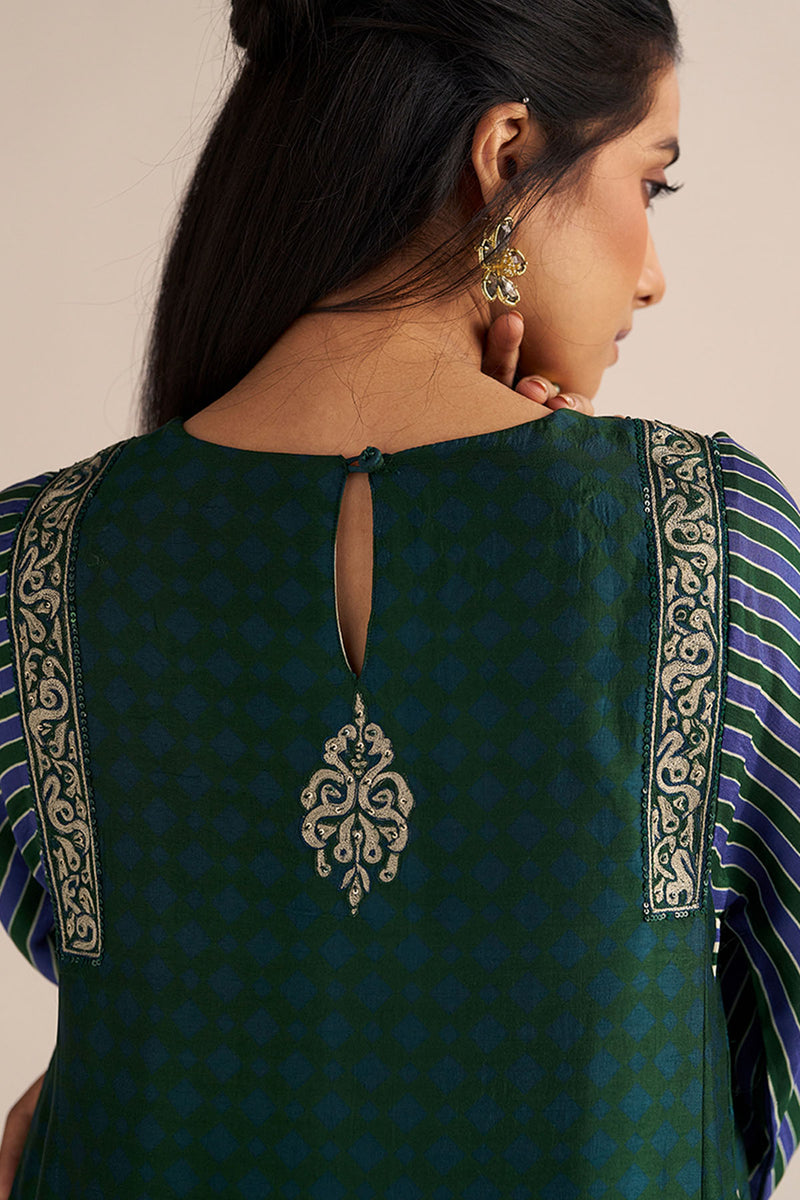 Dark Green and True Blue Silk Co-ord Set