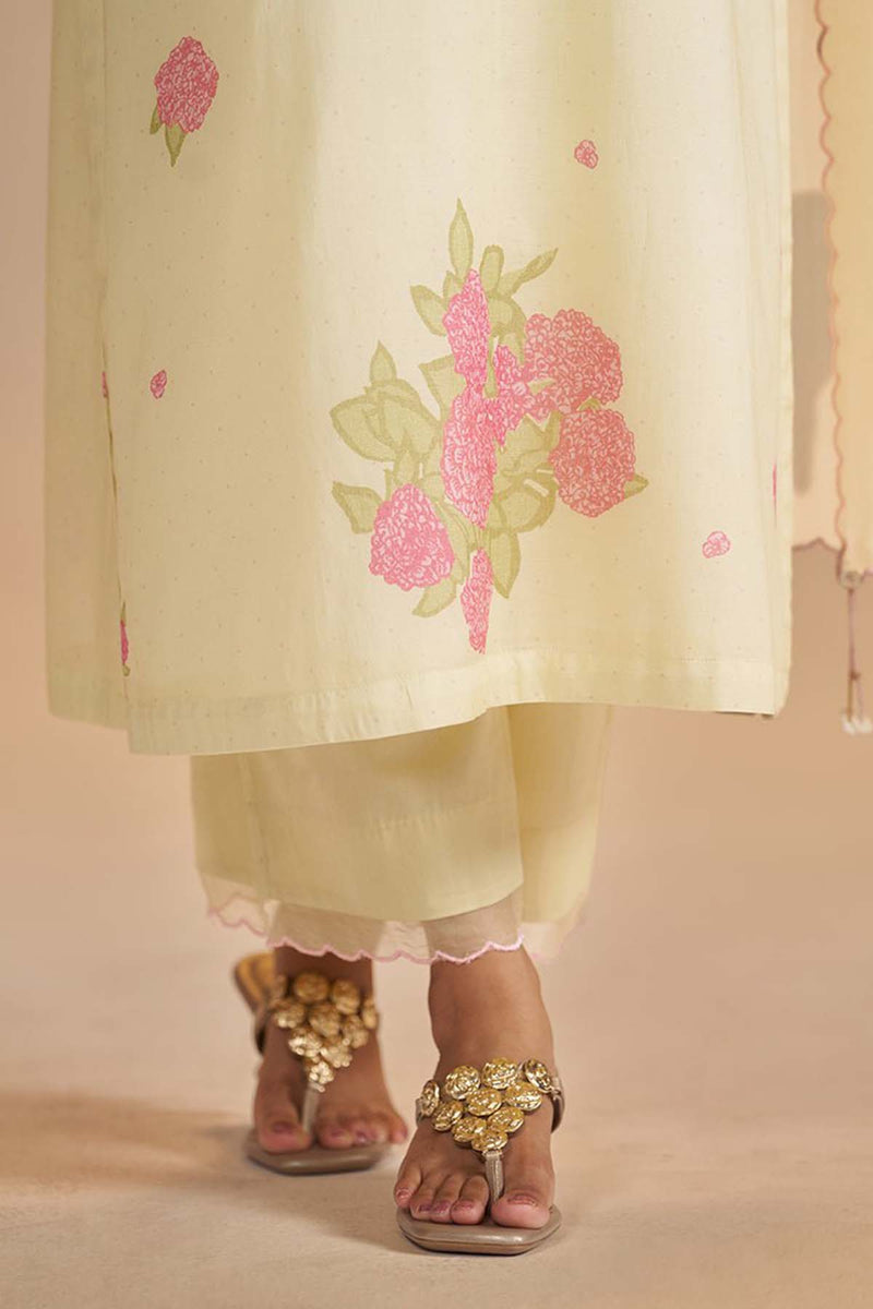Butter Yellow Mul-Chanderi Kurta Set
