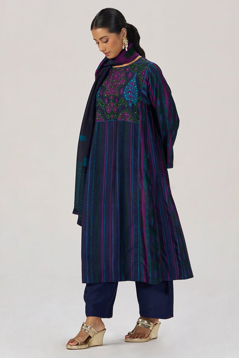 Medieval Blue Silk Festive Kurta Set