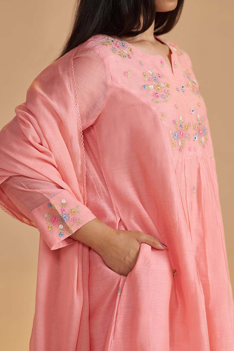 Coral Almond Chanderi Festive Kurta Set