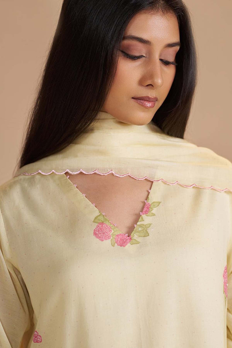 Butter Yellow Mul-Chanderi Kurta Set