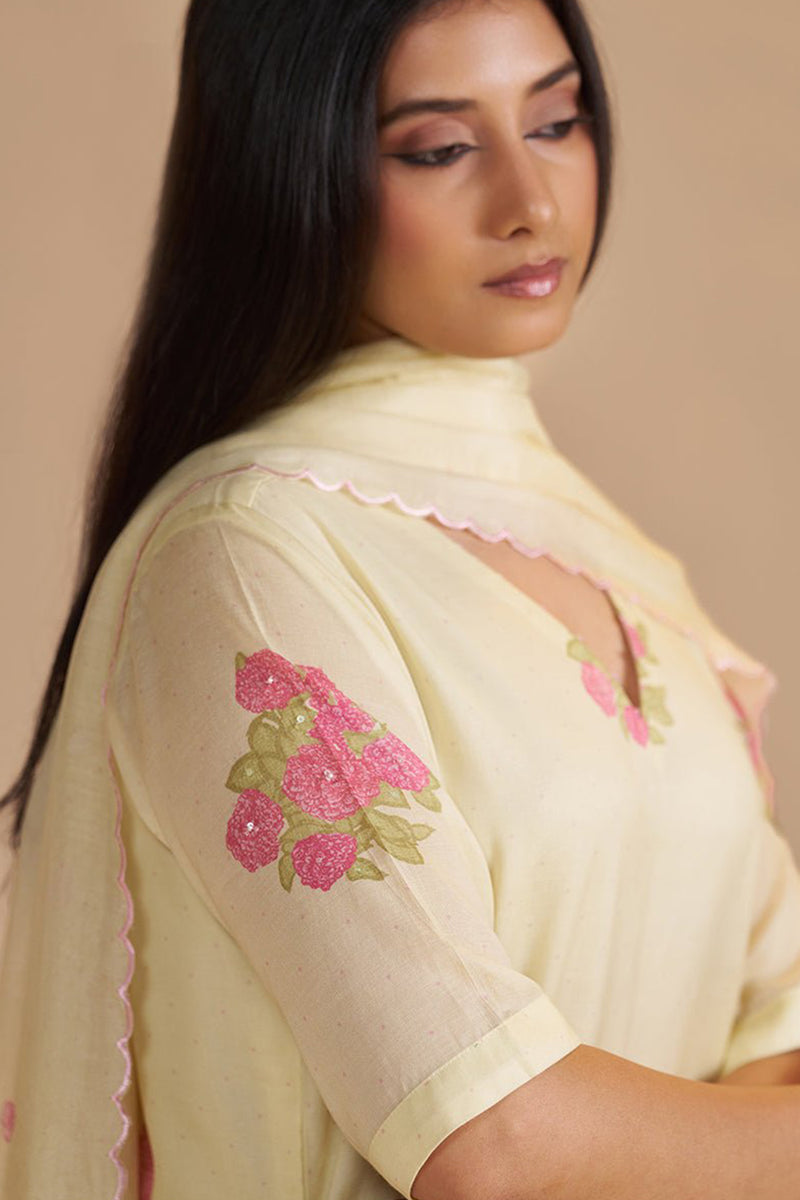 Butter Yellow Mul-Chanderi Kurta Set